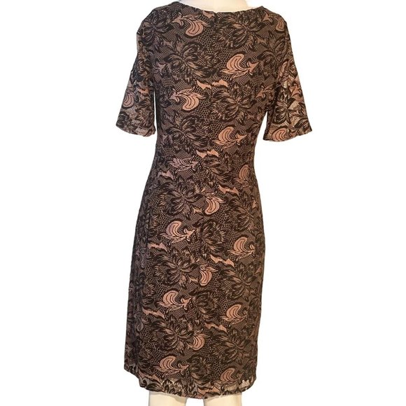 Vanilia Women's Paisley Dress Crew Neck Short Sleeve Black Brown Size 10 - Picture 2 of 11